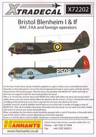  XtraDecal  1/72 Bristol Blenheim Mk.I & Mk.If (Pt 1) (11) L11 XD72202