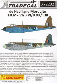  XtraDecal  1/72 de Havilland Mosquito T Mk.III, B Mk.IV, FB XD72232