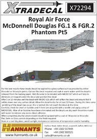  XtraDecal  1/72 McDonnell-Douglas FG.1/FGR.2 Phantom Pt 5 (9) XD72294