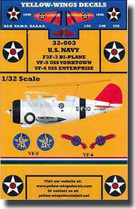  Yellow Wings Decals  1/32 Pre-WWII USN Grumman F3F3 Bi-Plane YWD32003