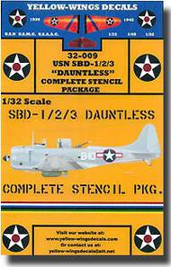  Yellow Wings Decals  1/32 Pre-War WWII SBD1/2/3 Dauntless Complete Stencil Package YWD32009