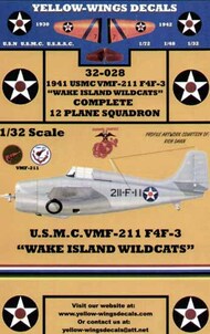  Yellow Wings Decals  1/32 1941 USMC VMF-211 F4F-3 Wake Island Wildcats YWD32028