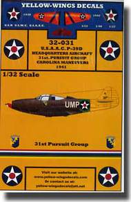  Yellow Wings Decals  1/32 Early U.S.A.A.C. Bell P-39D Airacobra 31st PG YWD32031