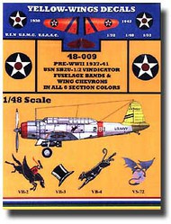  Yellow Wings Decals  1/48 Pre-WWII 1937-41 USN SB2U1/2 Vindicator Fuselage Bands & Wing Chevrons in All 6 Section Colors YWD48009