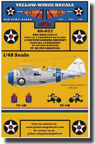  Yellow Wings Decals  1/48 Pre-WWII 1936-37 USN Grumman F3F1 BiPlane YWD48027