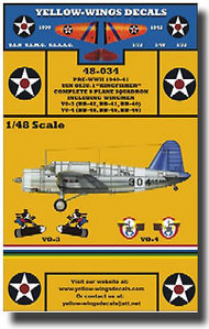  Yellow Wings Decals  1/48 USN Vought OS2U1 Kingfisher Plane Sq. VO3/VO4 YWD48034