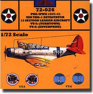  Yellow Wings Decals  1/72 Pre-WWII 1937-41 USN TBD1 Devastator 12 Section Leader VT5 Yorktown, VT6 Enterprise YWD72026