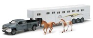  NewRay Diecast  1/32 Chevrolet Silverado Extended Cab Pickup Truck w/Horse Trailer & 2 Horses (Die Cast) NRY10713