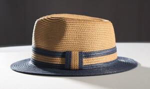 Straw Summer Hat 22-11A Tan/Navy strawhat11A