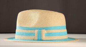 Straw Summer Hat 22-12F Tan/Turquoise strawhat12F