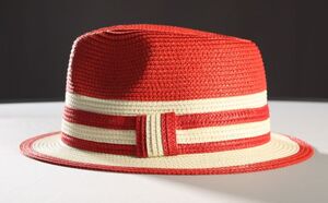 Straw Summer Hat 22-12H Red/Ivory strawhat12H