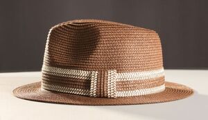 Straw Summer Hat 22-14D Brown/White strawhat14D