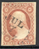 11 3c Washington, dull red, Imperforate,  Used F-VF #11used