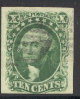 14 10c Washington Type II Green  Imperforate Used Minor Defects #14usedmd