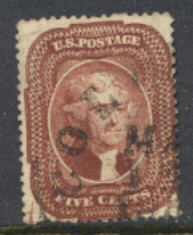 28 5c Jefferson Red Brown Type I Used AVG-F #28uavg