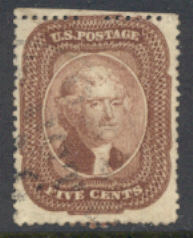 29 5c Jefferson, brown Type I Used Minor Defects #29used-md