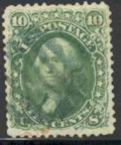 68 10c Washington, green, Used  F-VF #68used