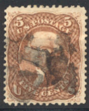 75 5c Jefferson, brick red,  Used Minor Defects #75usedmd