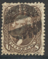 76 5c Jefferson, brown, Used  F-VF #76used