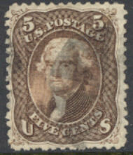  95 5c Jefferson, brown F Grill Used Minor Defects #95usedmd