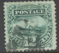 117 12c Ship, green, Used   F-VF #117used
