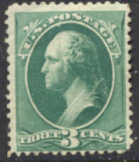 184 3c Washington, green, American Printing, Unused No Gum Minor Defects #184ngmd