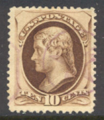 188 10c Jefferson brown,, with secret mark Used  F-VF #188used
