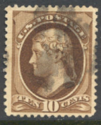 209 10c Jefferson, brown, Used  F-VF #209used