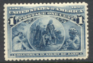230 1c Columbian, blue Mint NH AVG-F #230nhavg