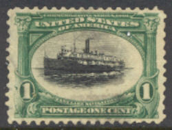294 1c Pan-American Steamship, green  black, Used, Minor Defects #294usedmd