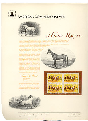 1528 10c Horse Racing USPS Cat. 30 Commemorative Panel #cp030