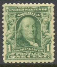 300 1c Franklin, blue green, Mint NH  F-VF #300nh