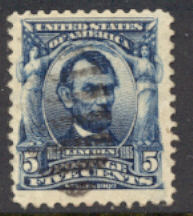 304 5c Lincoln, blue, Used  F-VF #304used
