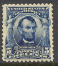 304 5c Lincoln, blue, Unused, Minor Defects #304ogmd