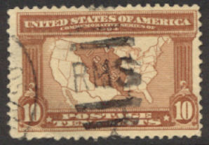 327 10c Louisiana Purchase Map, red brown, Used Minor Defects #327umd