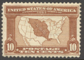 327 10c Louisiana Purchase Map, red brown, Mint NH AVG  #327nhavg