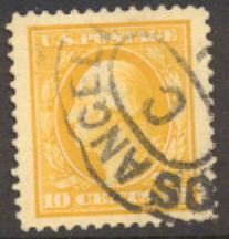 338 10c Washington, yellow, Perf 12, DL Wmk, Used  F-VF #338used