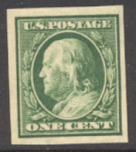 383 1c Franklin, green, SL Wmk Imperforate, Mint NH  F-VF #383nh
