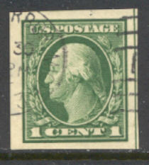 408 1c Washington, green, SL Wmk Imperforate, Used Minor Defects #408usedmd
