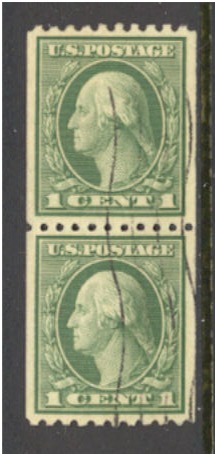 486 1c Washington, green,  Rotary Coil, F-VF Used Coil Pair #486upr