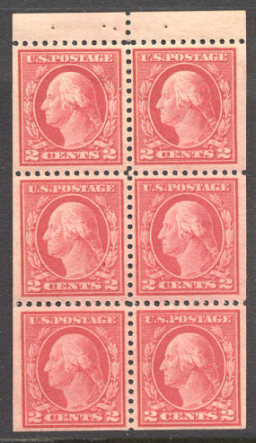 499e 2c Washington, rose, Type I, Mint NH Booklet Pane of 6 #499enh