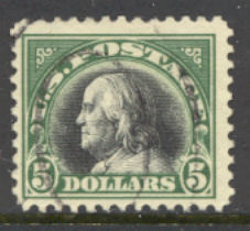 524 5 Franklin, green, Used F-VF #524used