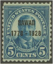 648 5c Hawaii F-VF Mint, hinged #648og