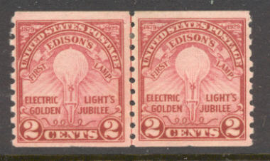 656 2c Edison Coil F-VF Mint, hinged Line Pair #656oglp