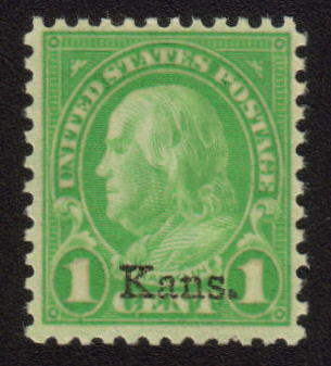 658 1c Franklin Kansas Overprint F-VF Mint, hinged #658og