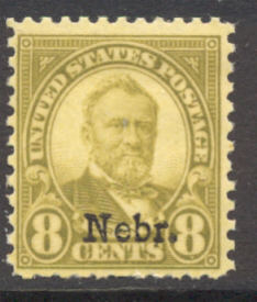 677 8c U.S.Grant Nebraska Overprint AVG Mint Hinged #677ogavg