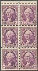 720b 3c George Washington Used Booklet Pane of 6 #720bused