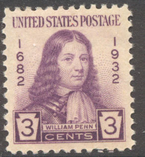 724 3c William Penn Plate Block #724pb