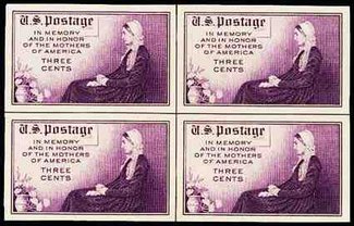 754 3c Mothers Day Imperforate Center Line Block #754clb