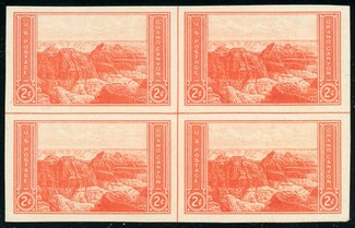 757 2c Grand Canyon Imperforate Center Line Block #757clb